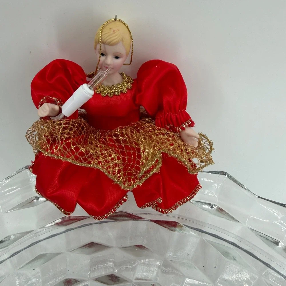 Vintage Ballerina Doll Christmas Ornament Red Gown Gold Trim Holding‎ Light